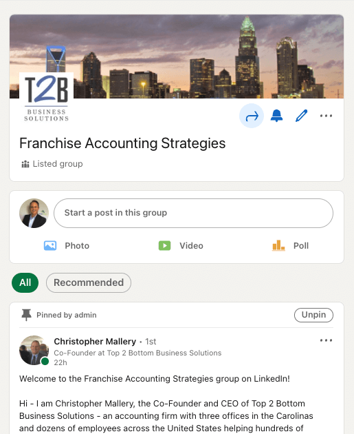 T2B LinkedIn Group for Franchise Accounting Strategies